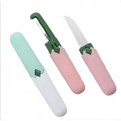 Pisau Peeler 2 in 1 Dengan Penutup Serutan Pengupas Buah Sayur Travel Portable