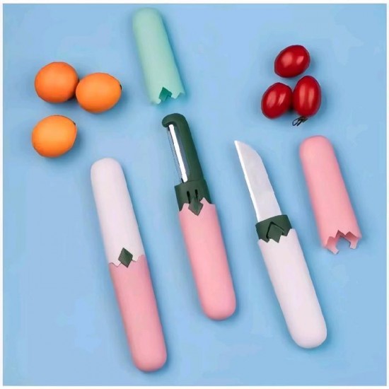 Pisau Peeler 2 in 1 Dengan Penutup Serutan Pengupas Buah Sayur Travel Portable