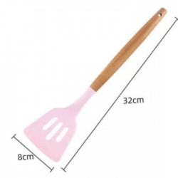 Spatula Silikon Gagang Kayu Bolong Sutil Slotted Turner Spatula Silikon Gagang Kayu Bolong Sutil Slotted Turner