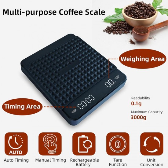 Timbangan Kopi Premium Digital 3 Kg Dual Power Silicon Pad Hitam Timbangan Kopi Premium Digital 3 Kg Dual Power Silicon Pad Hitam