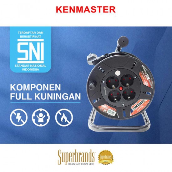 Kenmaster Kabel Roll 15 Meter 4 Lubang 3x0.75mm SNI Kabel Rol Colokan Listrik