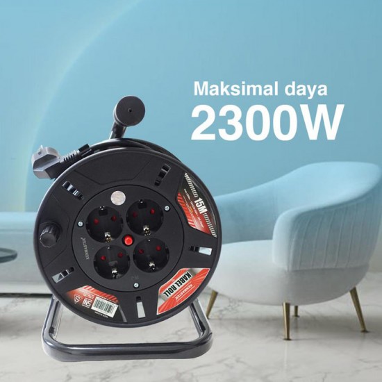 Kenmaster Kabel Roll 15 Meter 4 Lubang 3x0.75mm SNI Kabel Rol Colokan Listrik