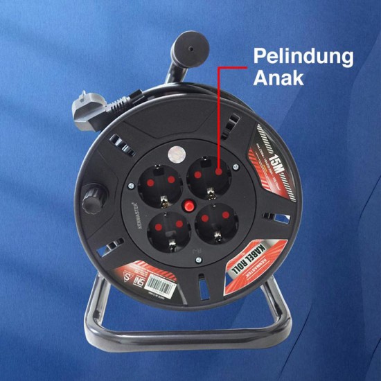 Kenmaster Kabel Roll 15 Meter 4 Lubang 3x0.75mm SNI Kabel Rol Colokan Listrik