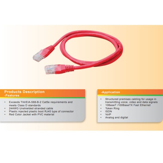 Netviel NVL-PC-PVC-5E-01 Cat5e Patch Cord UTP PVC 1m Red Netviel NVL-PC-PVC-5E-01 Cat5e Patch Cord UTP PVC 1m Red