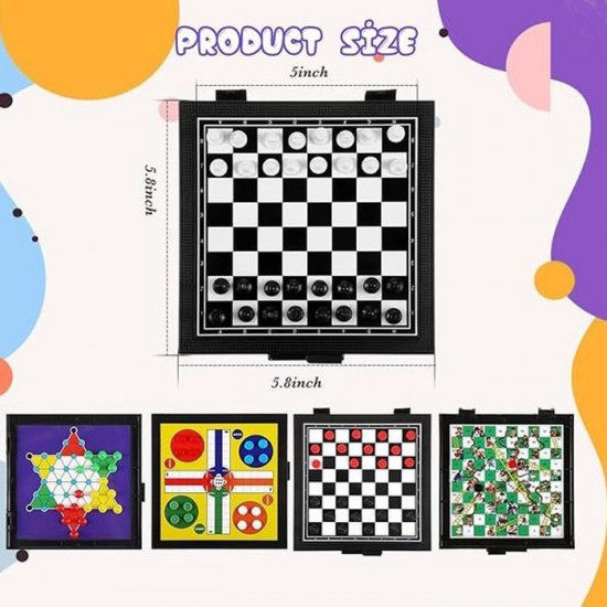 Mainan 5 in 1 Magnetic Board Game Catur Ludo Halma Ular Tangga