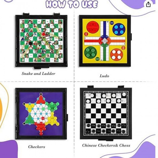 Mainan 5 in 1 Magnetic Board Game Catur Ludo Halma Ular Tangga