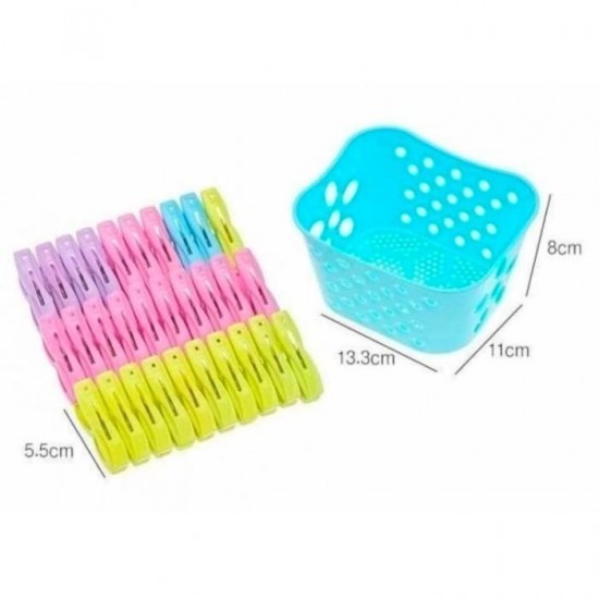 Penjepit Jemuran Warna isi 30 Pcs Keranjang Jepitan