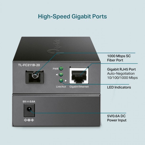 TP-LINK Omoda FC311A-20 FC311B-20 Gigabit WDM Media Converter Single Core