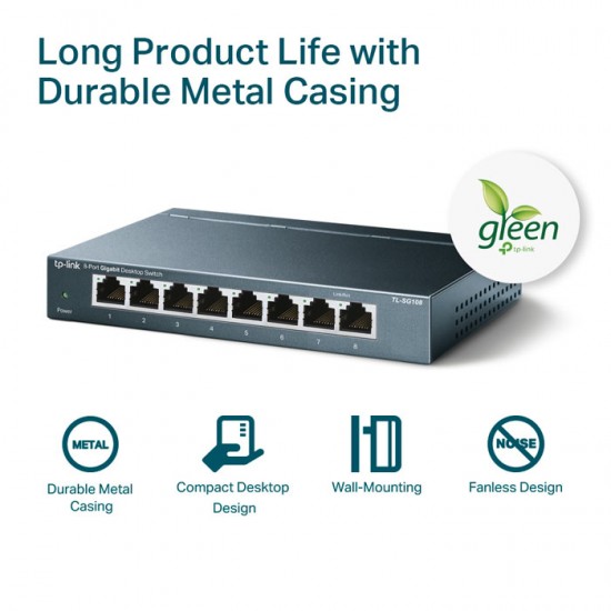 TP-LINK TL-SG108 8-Port 10/100/1000Mbps Desktop Switch Gigabit